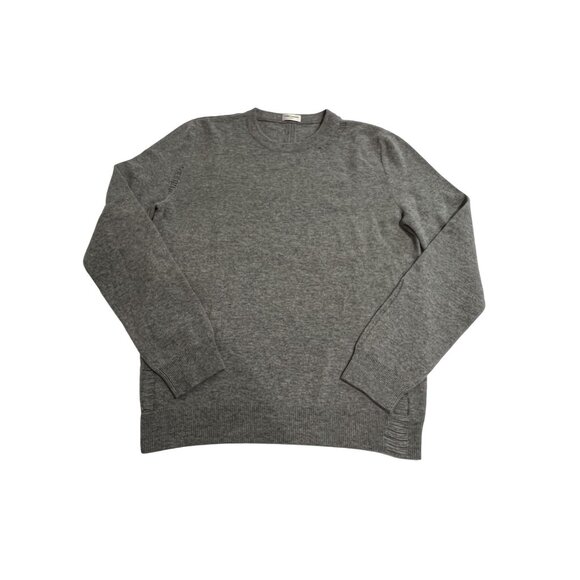 Saint Laurent Paris Crewneck Distressed Knit Sweater in Grey - Picture 1 of 3